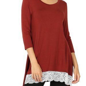 Flared LuxeRayon 3/4 sleeve lace trim, Fired Brick